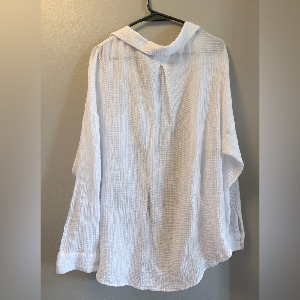 Shade & Shore Women's White Gauze Button-Up Swim Coverup - Picture 3 of 4